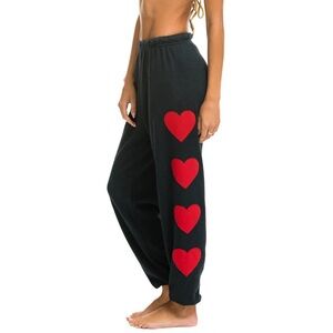 Aviator Nation Black sweatpants with Red Heart Details